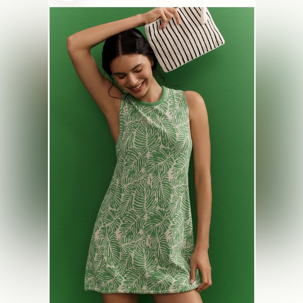 Simonmiller from Anthropologie green palm print knit mini dress